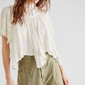 Free People Savannah Flowy Boho Lace Top in Ivory
